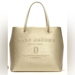 Marc Jacobs Women's Metallic Logo Shopper Gold Leather East West Tote Bag